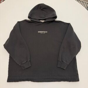 Fear of God Essentials Logo Black Cotton Blend Hoodie Mens Small